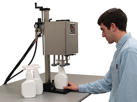 PumpCap bottle capping machine with an Oil Free Pneumatic Motor for Clean Environments
